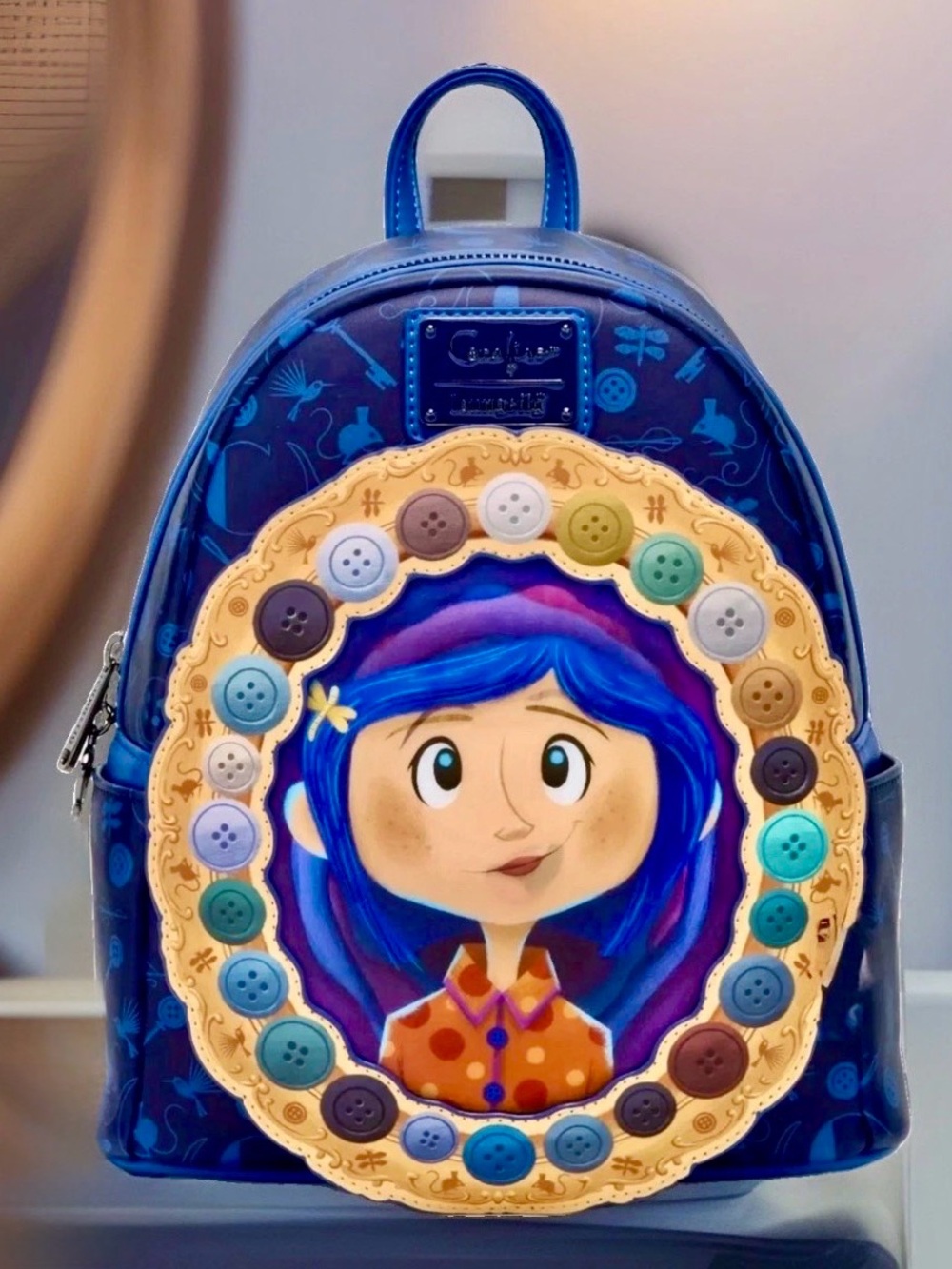 NEW w Tags Loungefly Coraline Portal Button Frame Lenticular Blue Backpack Bag